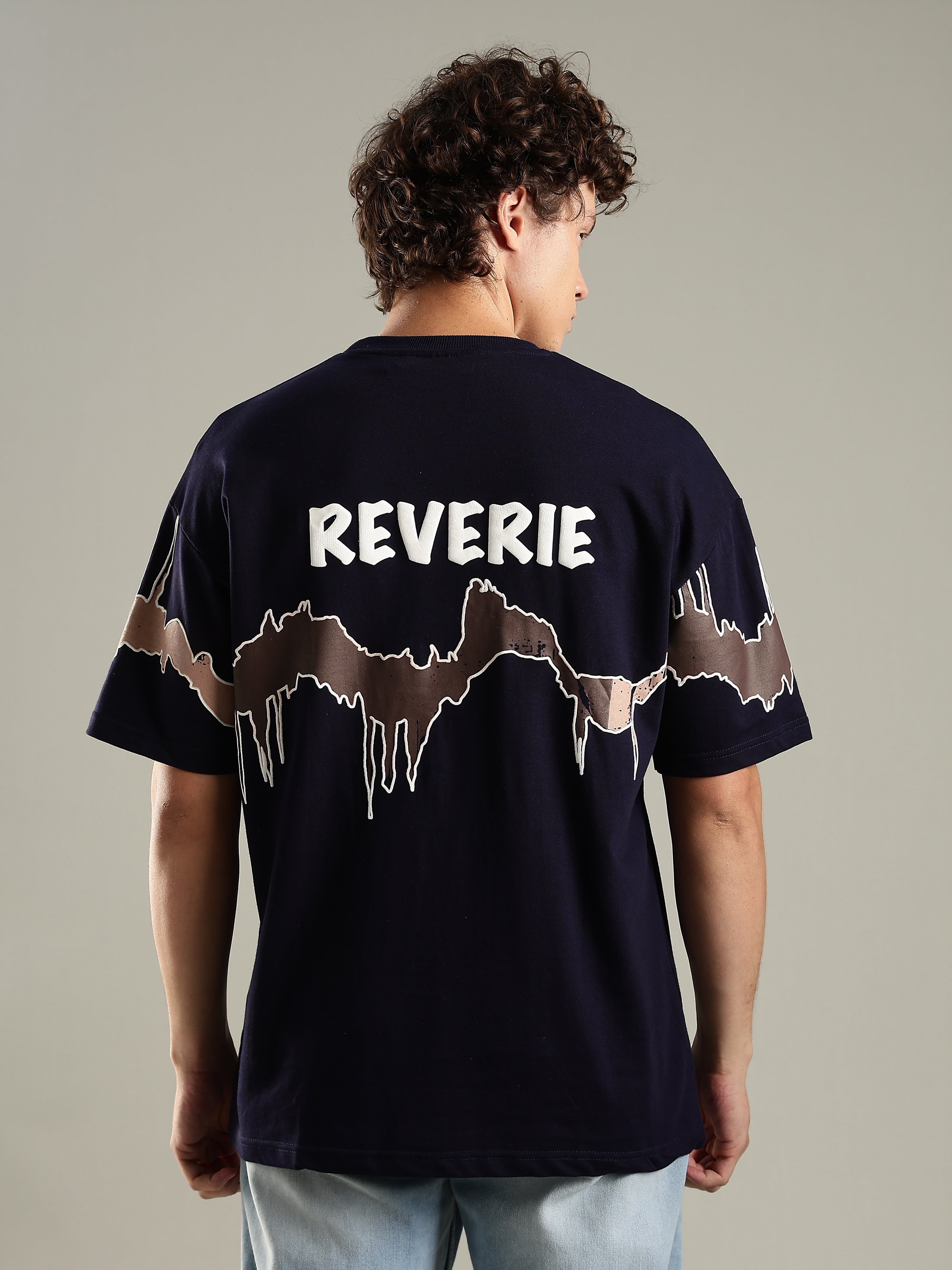 Reverie Navy Blue Puff & Screen Print T-Shirt