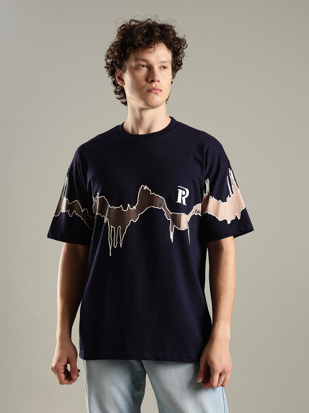 Reverie Navy Blue Puff & Screen Print T-Shirt