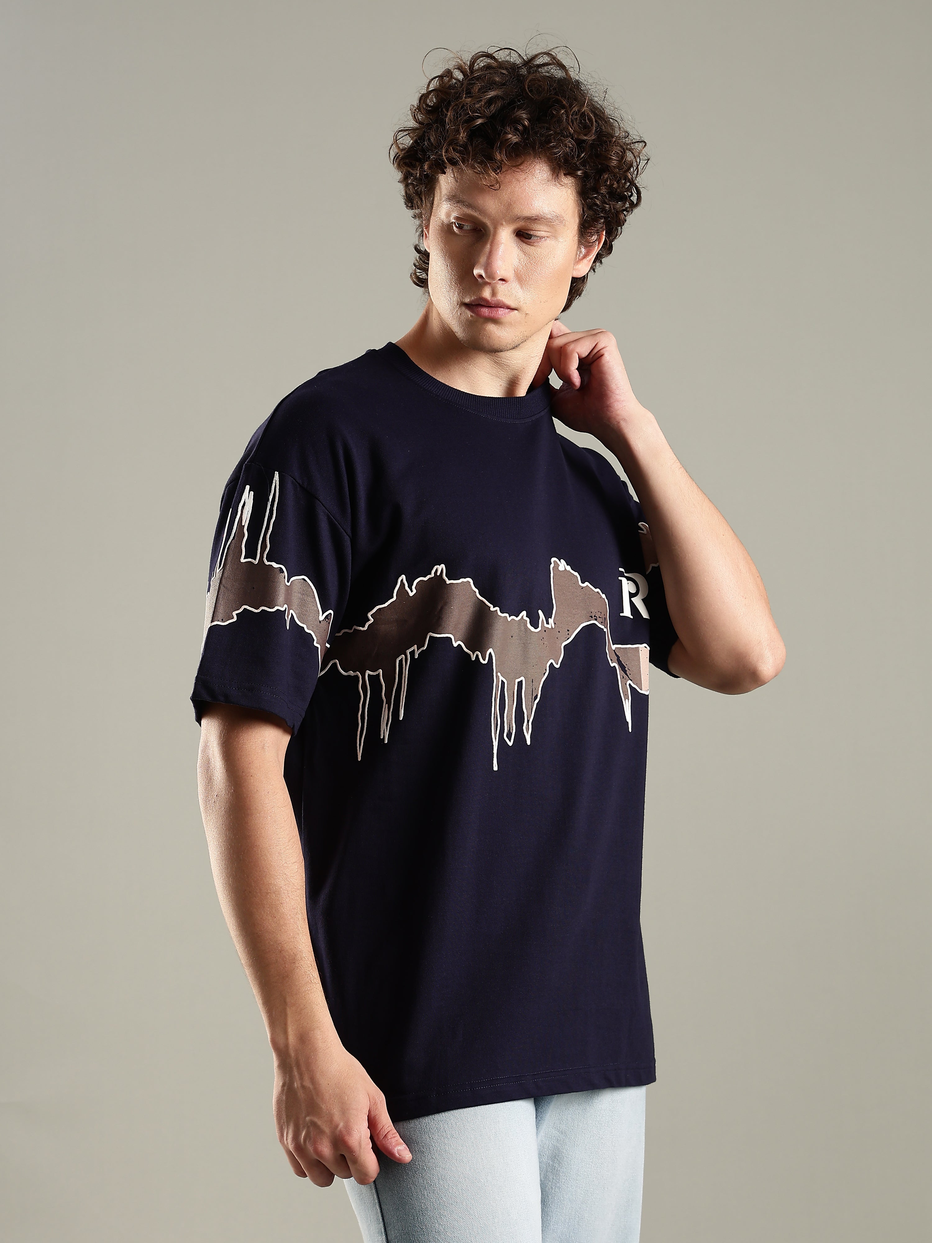 Reverie Navy Blue Puff & Screen Print T-Shirt