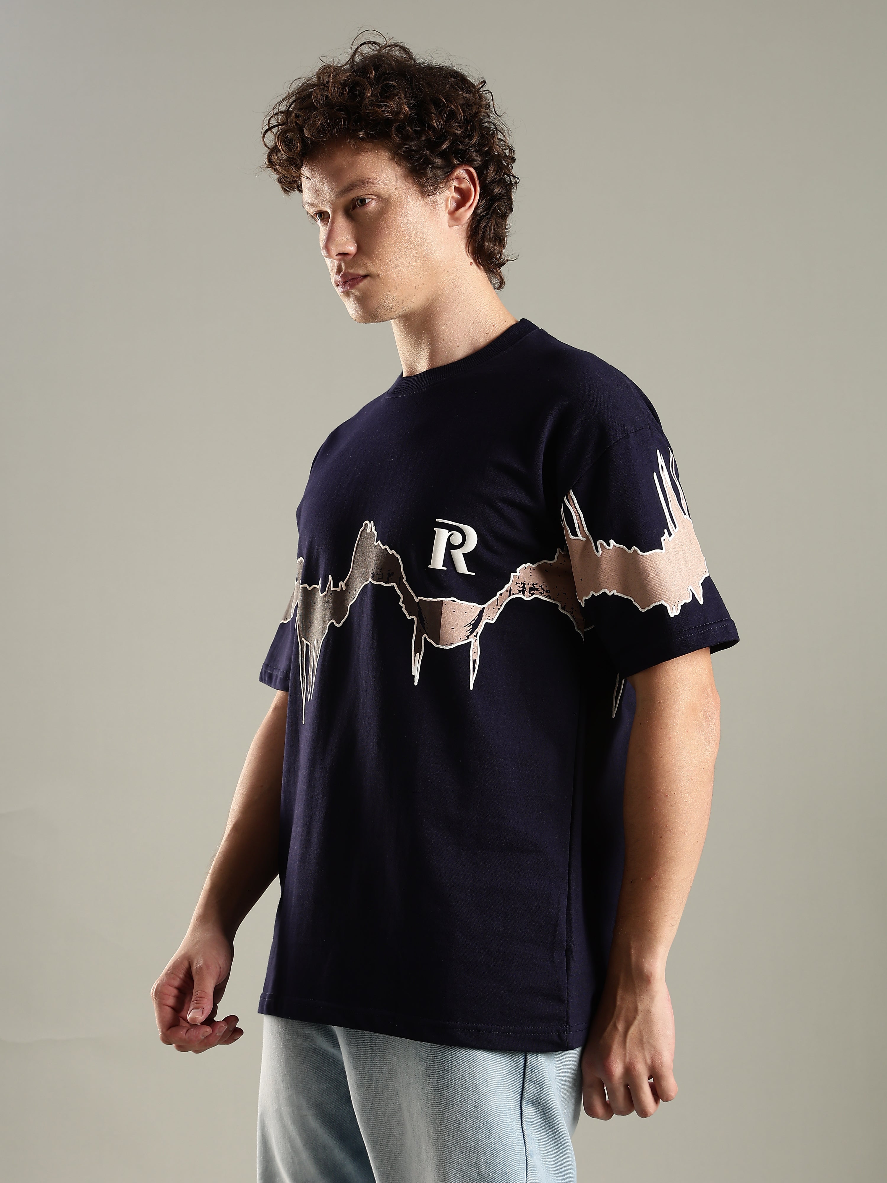 Reverie Navy Blue Puff & Screen Print T-Shirt