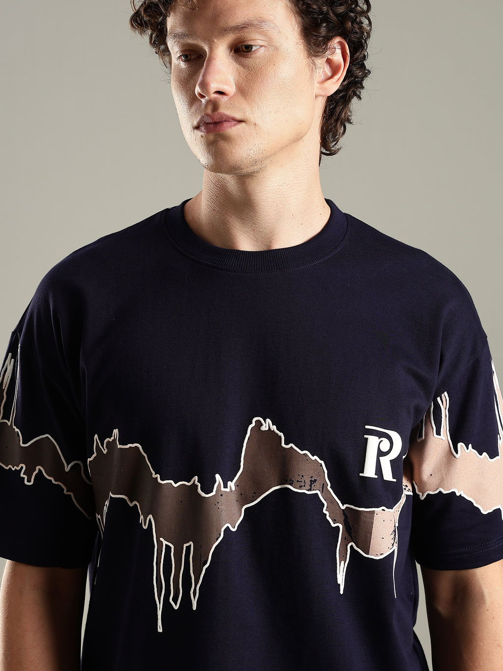Reverie Navy Blue Puff & Screen Print T-Shirt