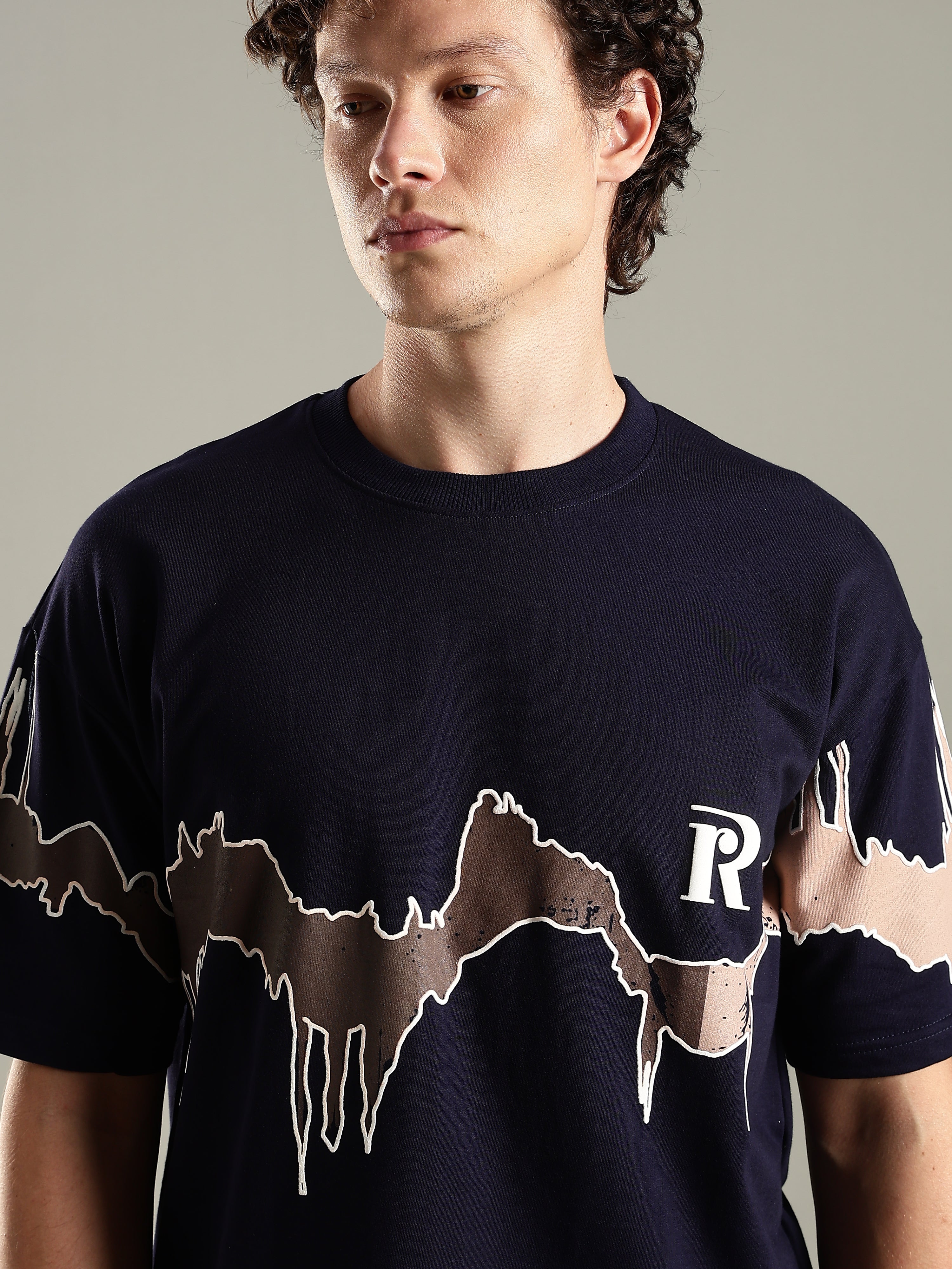 Reverie Navy Blue Puff & Screen Print T-Shirt