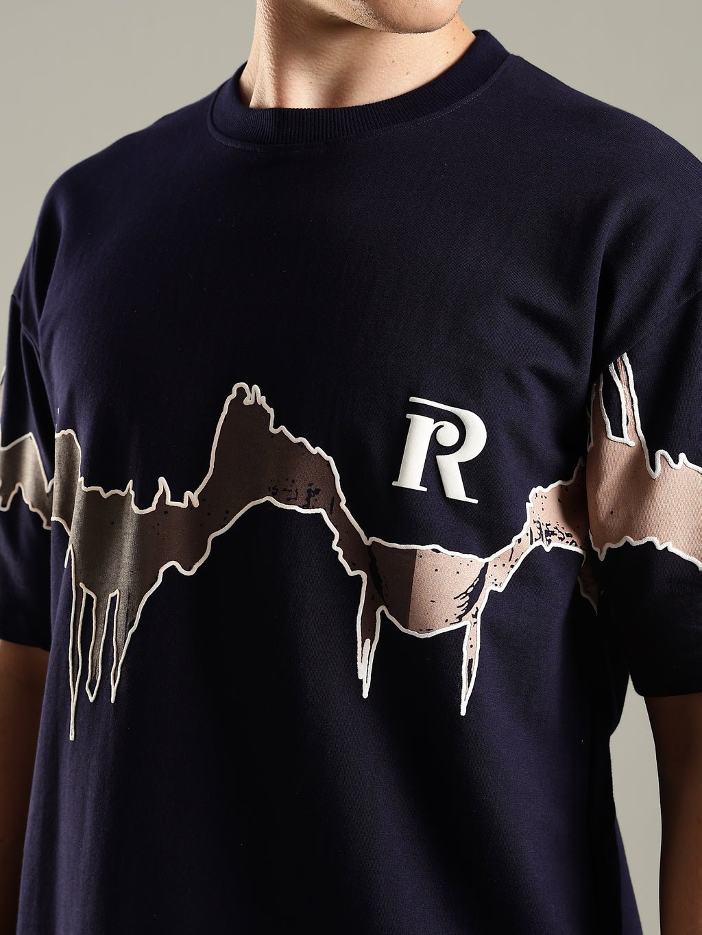Reverie Navy Blue Puff & Screen Print T-Shirt