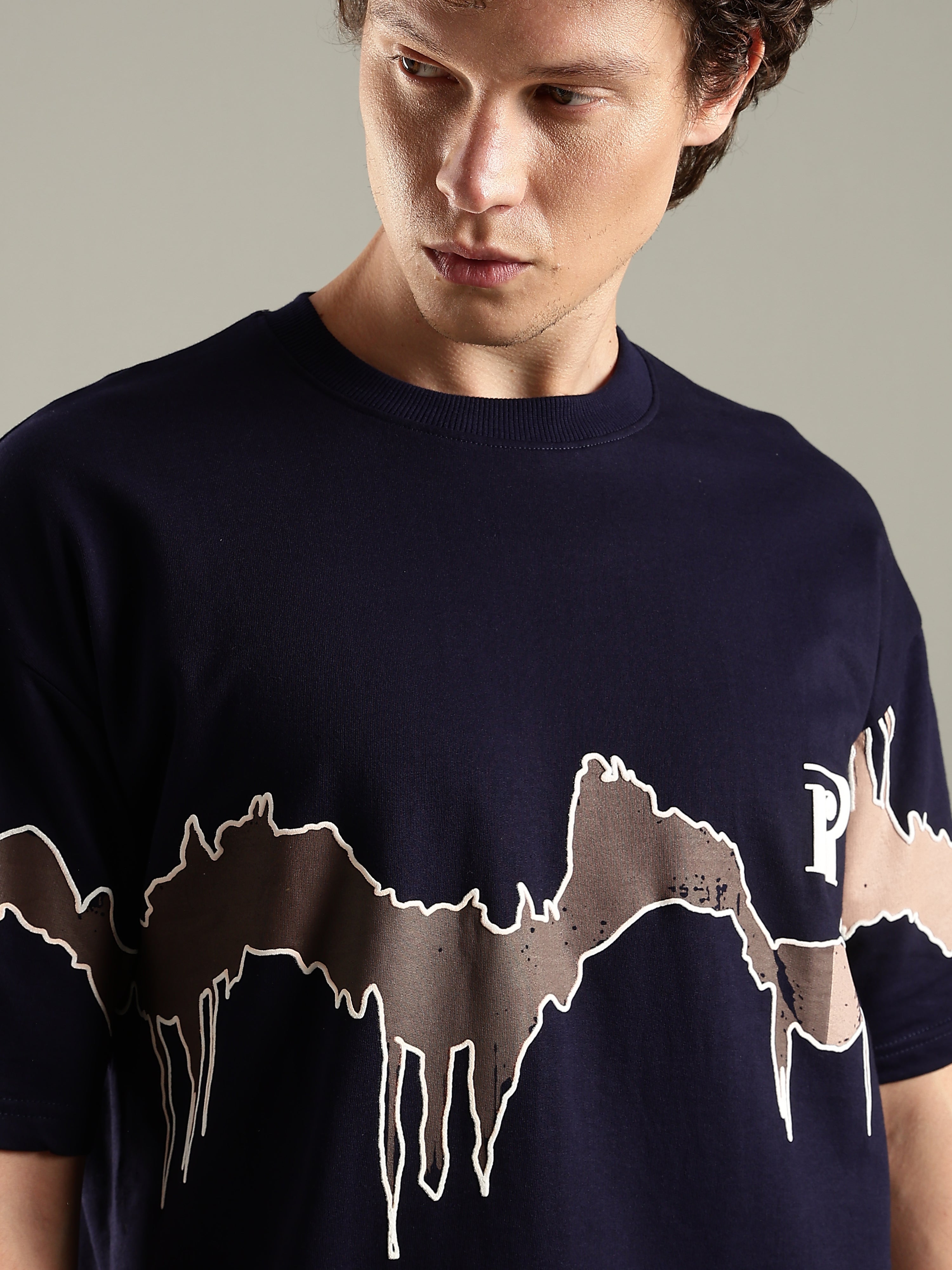 Reverie Navy Blue Puff & Screen Print T-Shirt