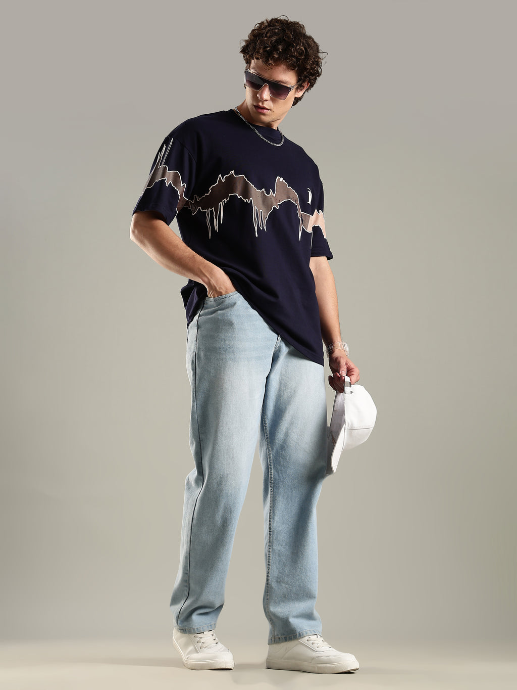 Reverie Navy Blue Puff & Screen Print T-Shirt