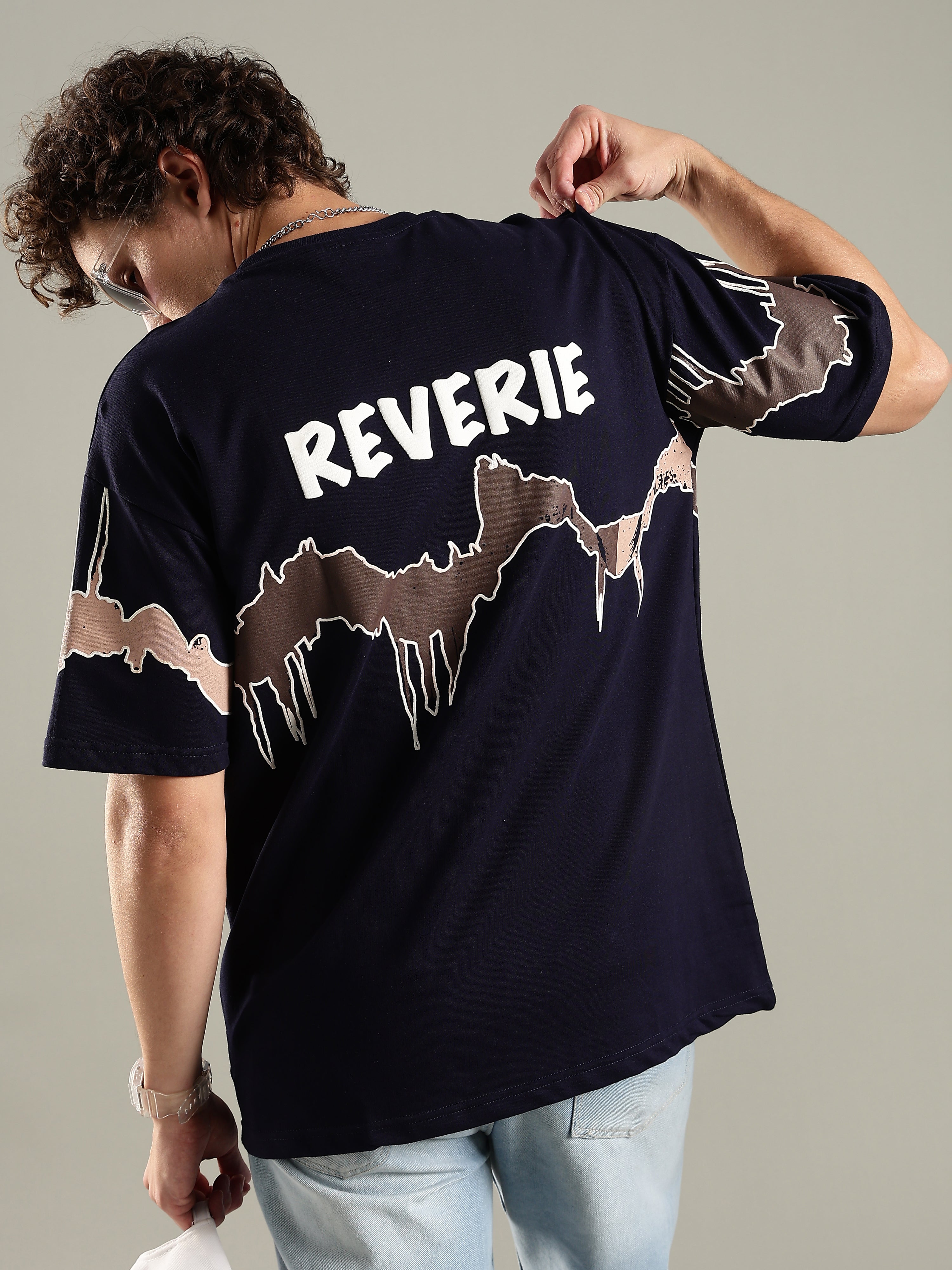 Reverie Navy Blue Puff & Screen Print T-Shirt