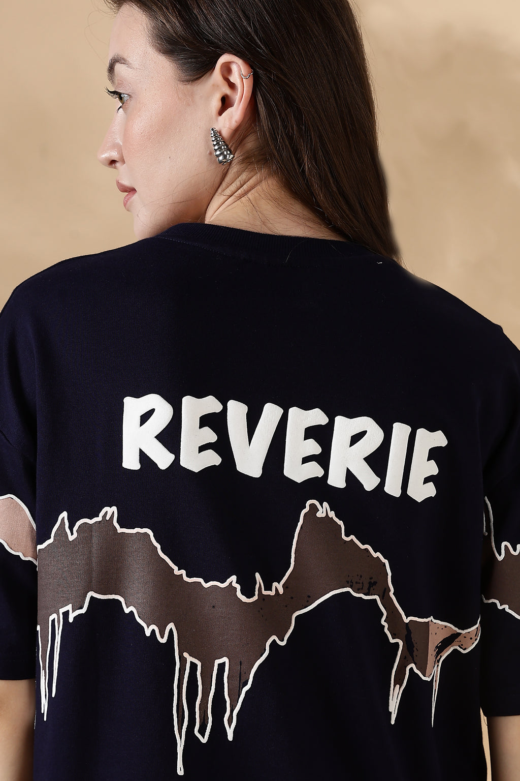 Reverie Navy Blue Puff & Screen Print T-Shirt
