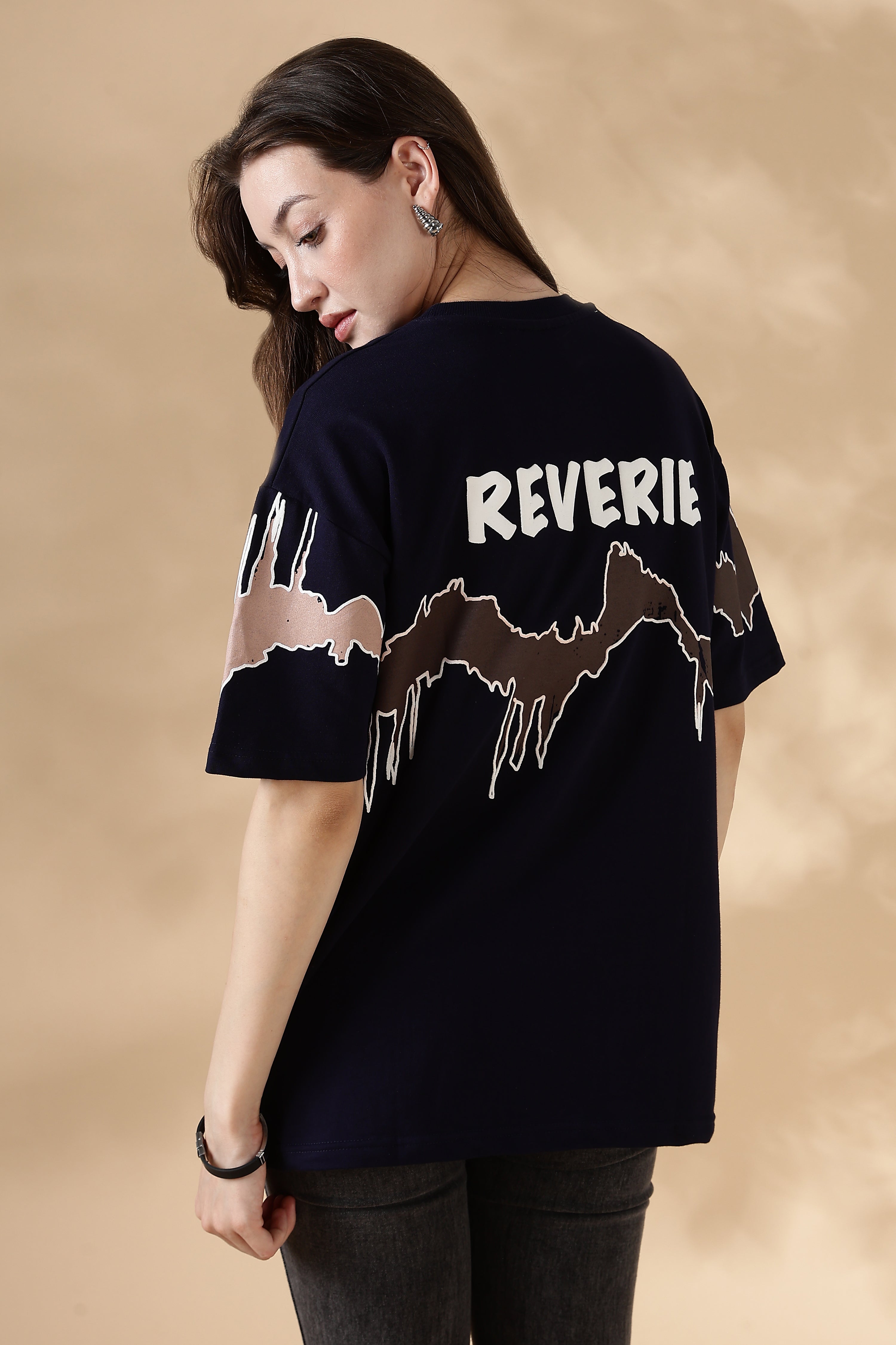 Reverie Navy Blue Puff & Screen Print T-Shirt