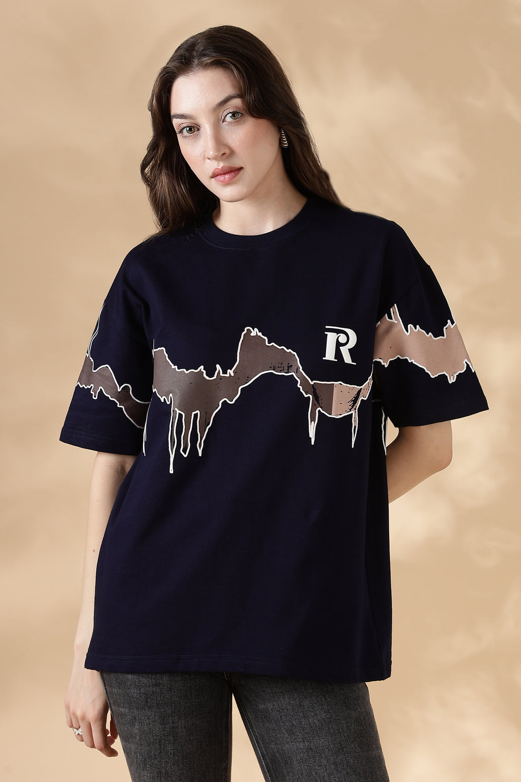 Reverie Navy Blue Puff & Screen Print T-Shirt