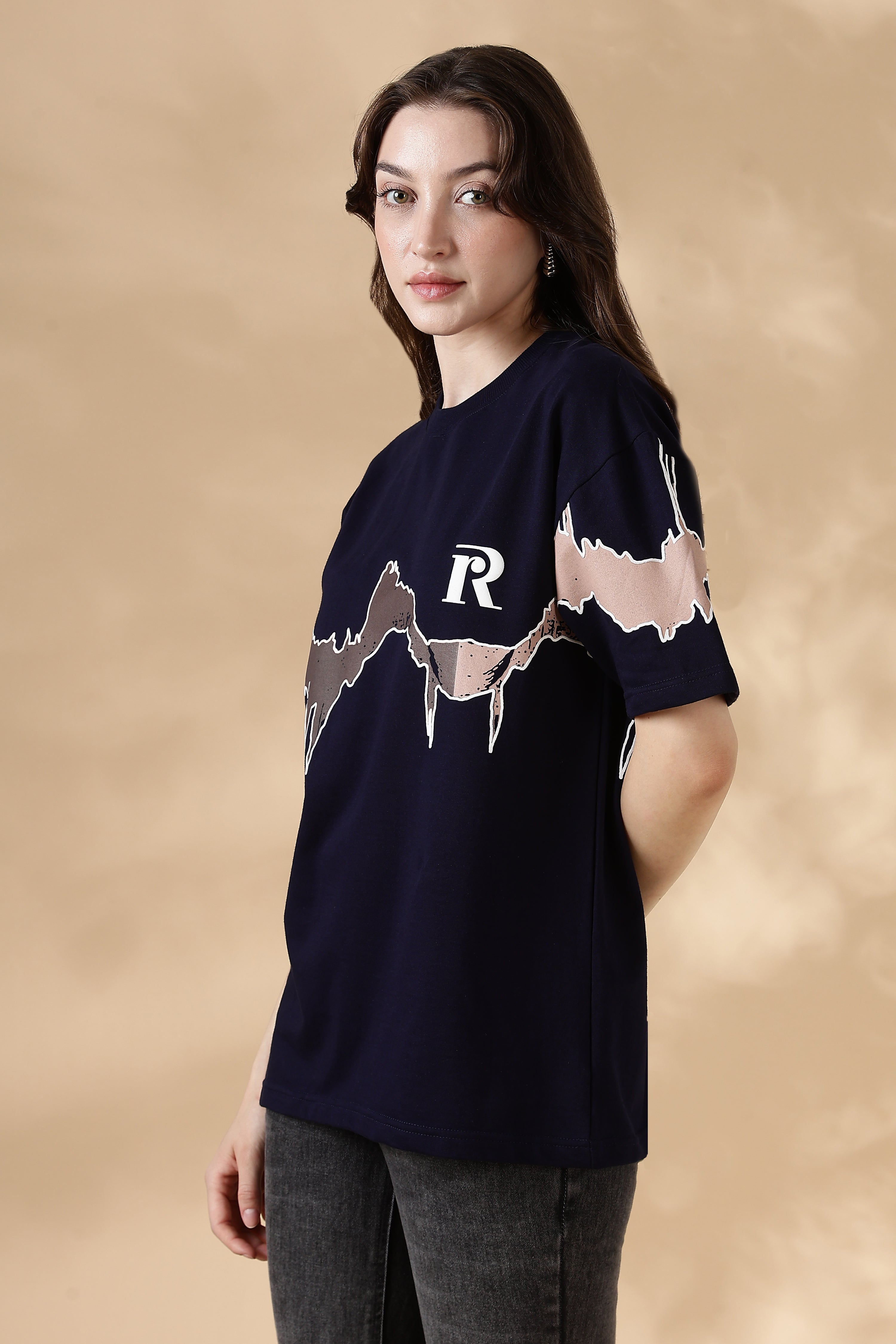 Reverie Navy Blue Puff & Screen Print T-Shirt