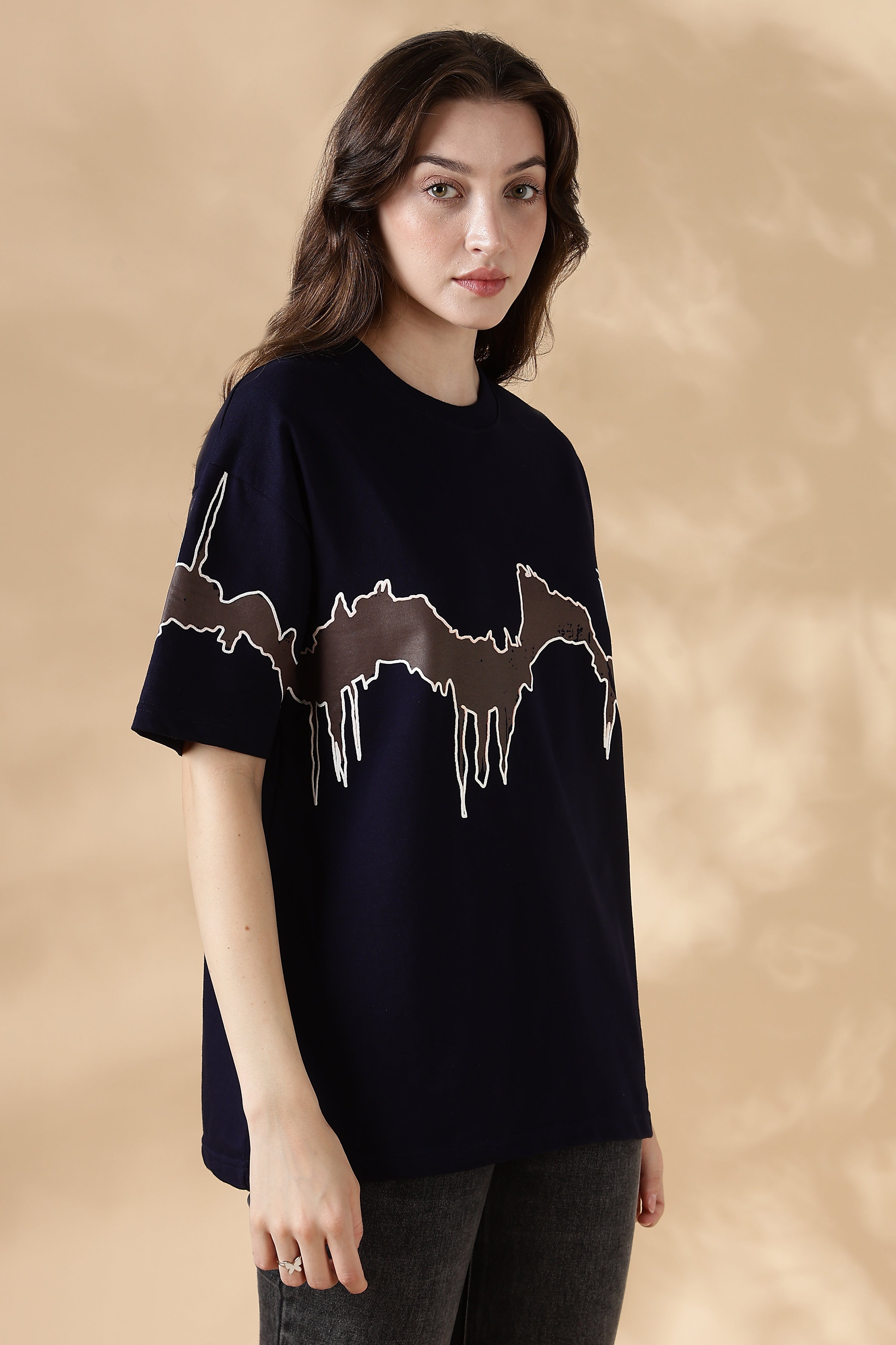 Reverie Navy Blue Puff & Screen Print T-Shirt
