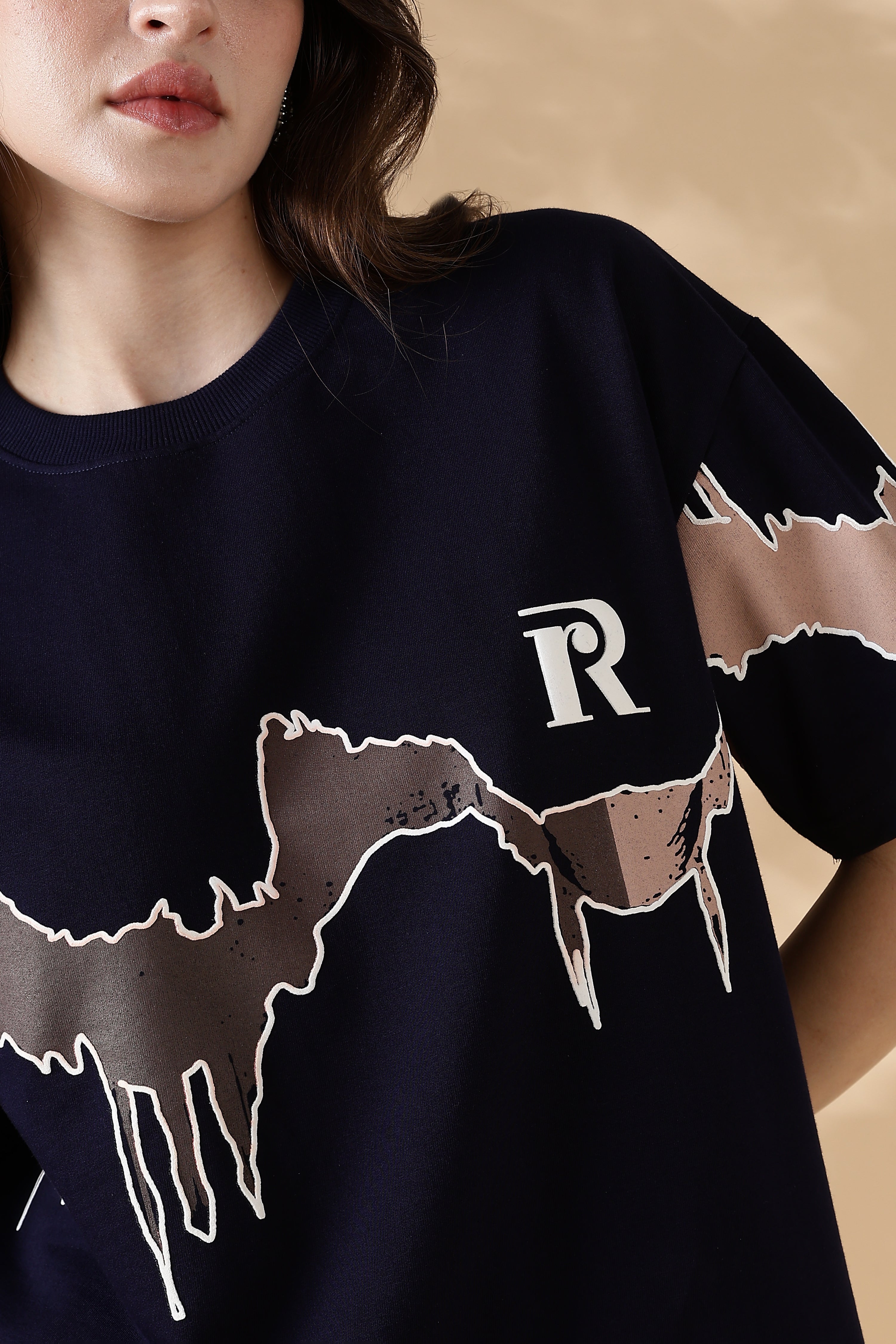 Reverie Navy Blue Puff & Screen Print T-Shirt
