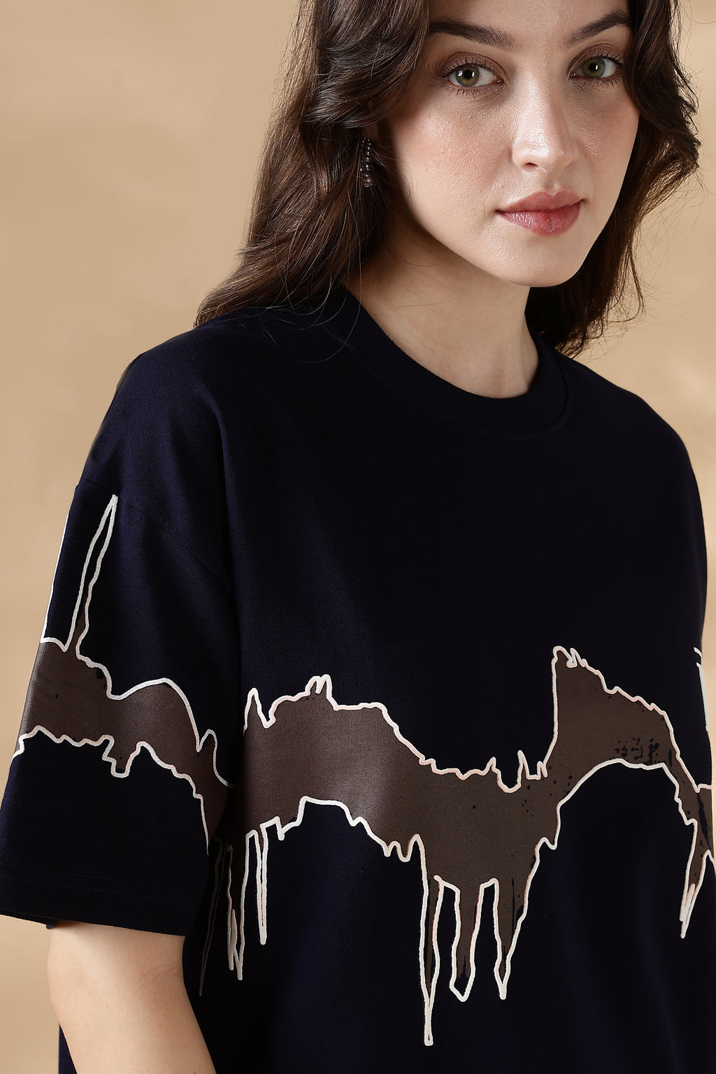 Reverie Navy Blue Puff & Screen Print T-Shirt