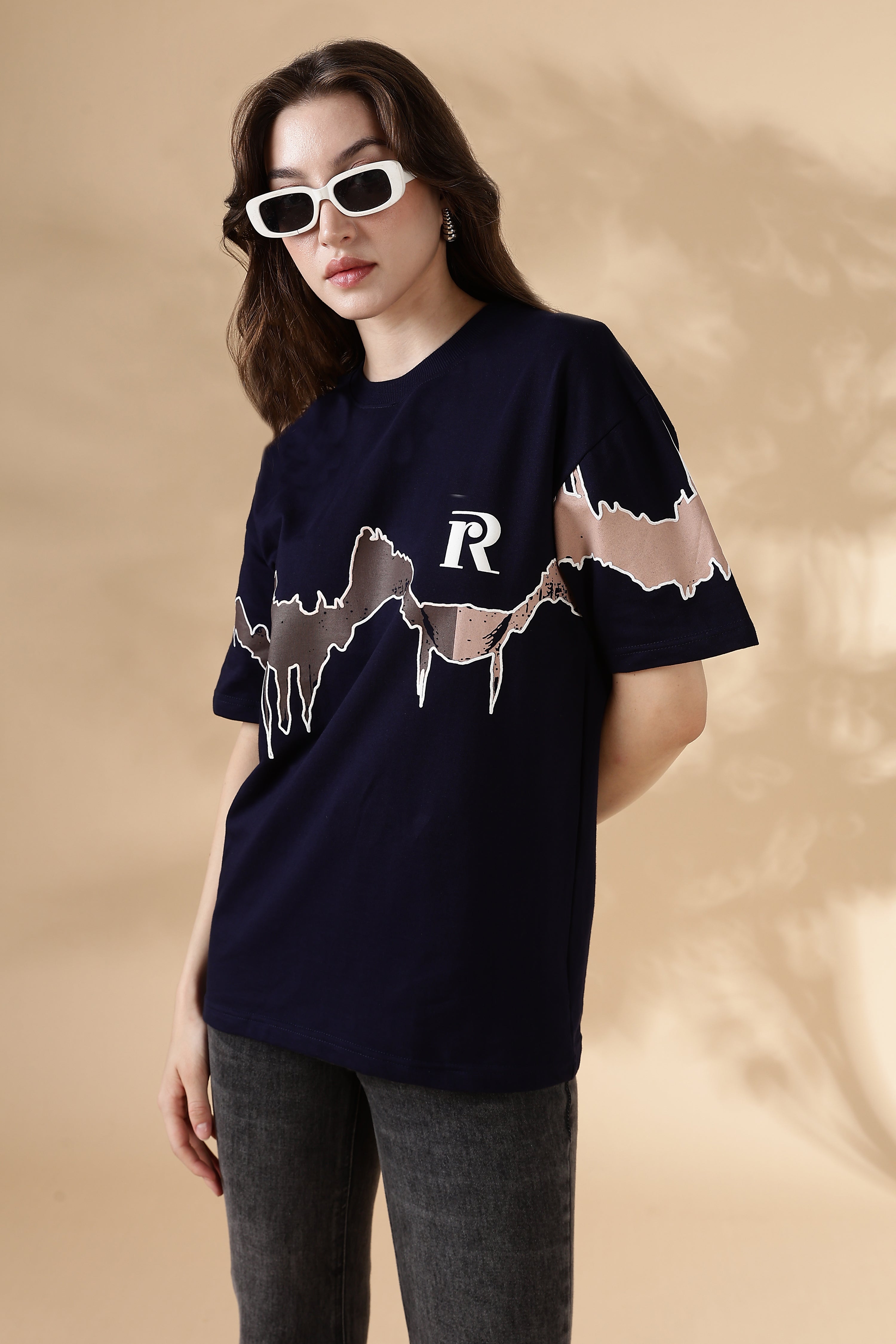 Reverie Navy Blue Puff & Screen Print T-Shirt