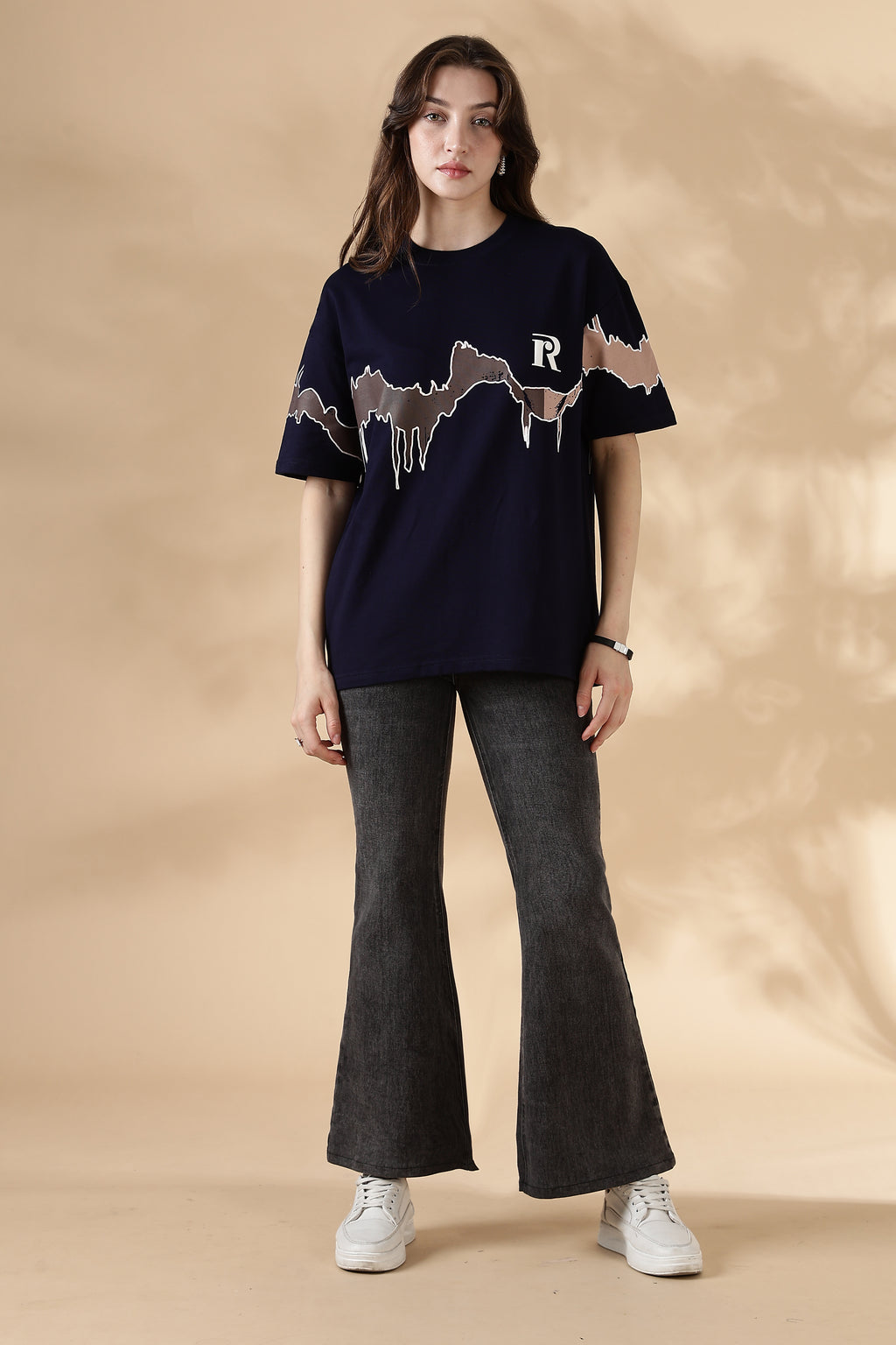 Reverie Navy Blue Puff & Screen Print T-Shirt