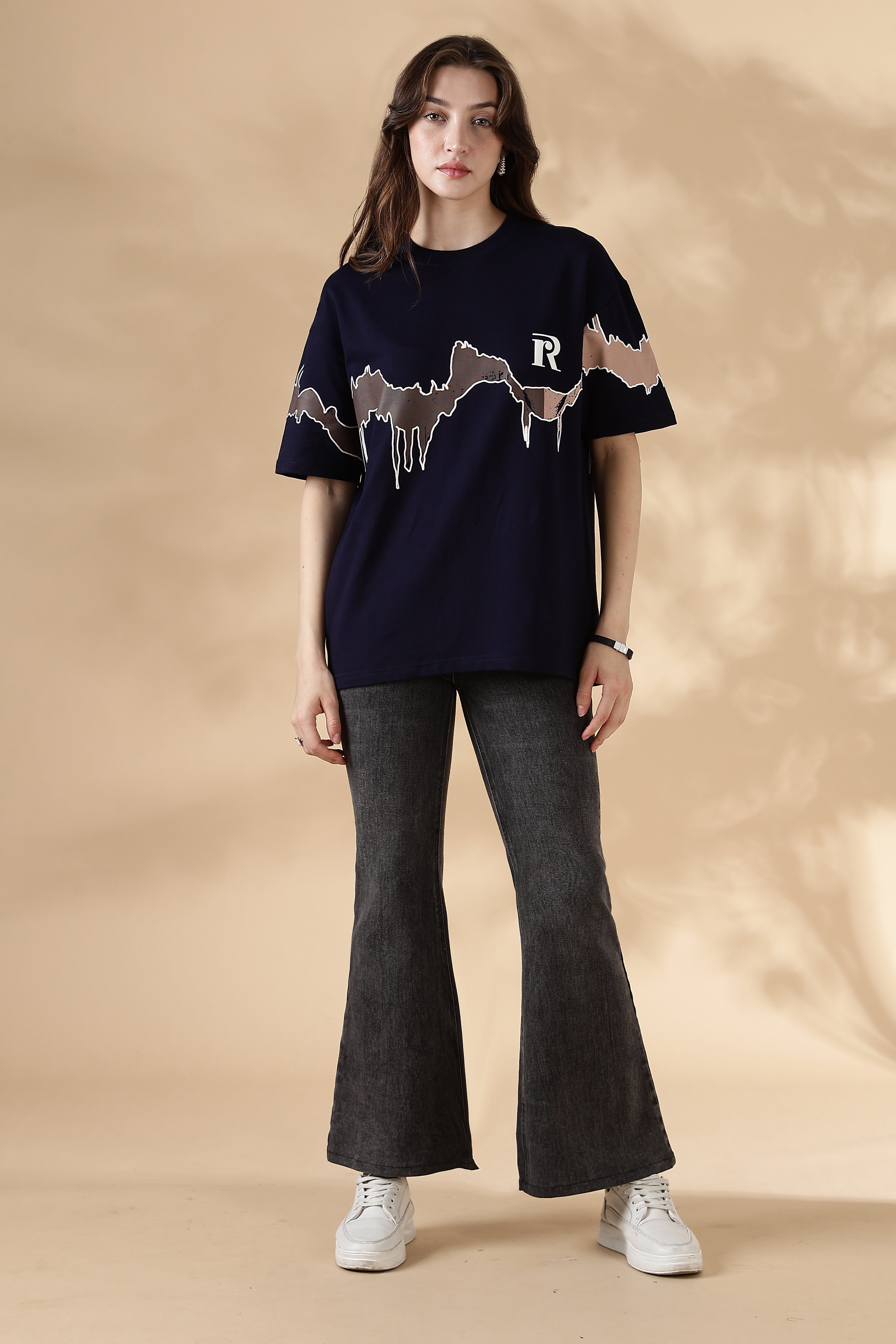 Reverie Navy Blue Puff & Screen Print T-Shirt