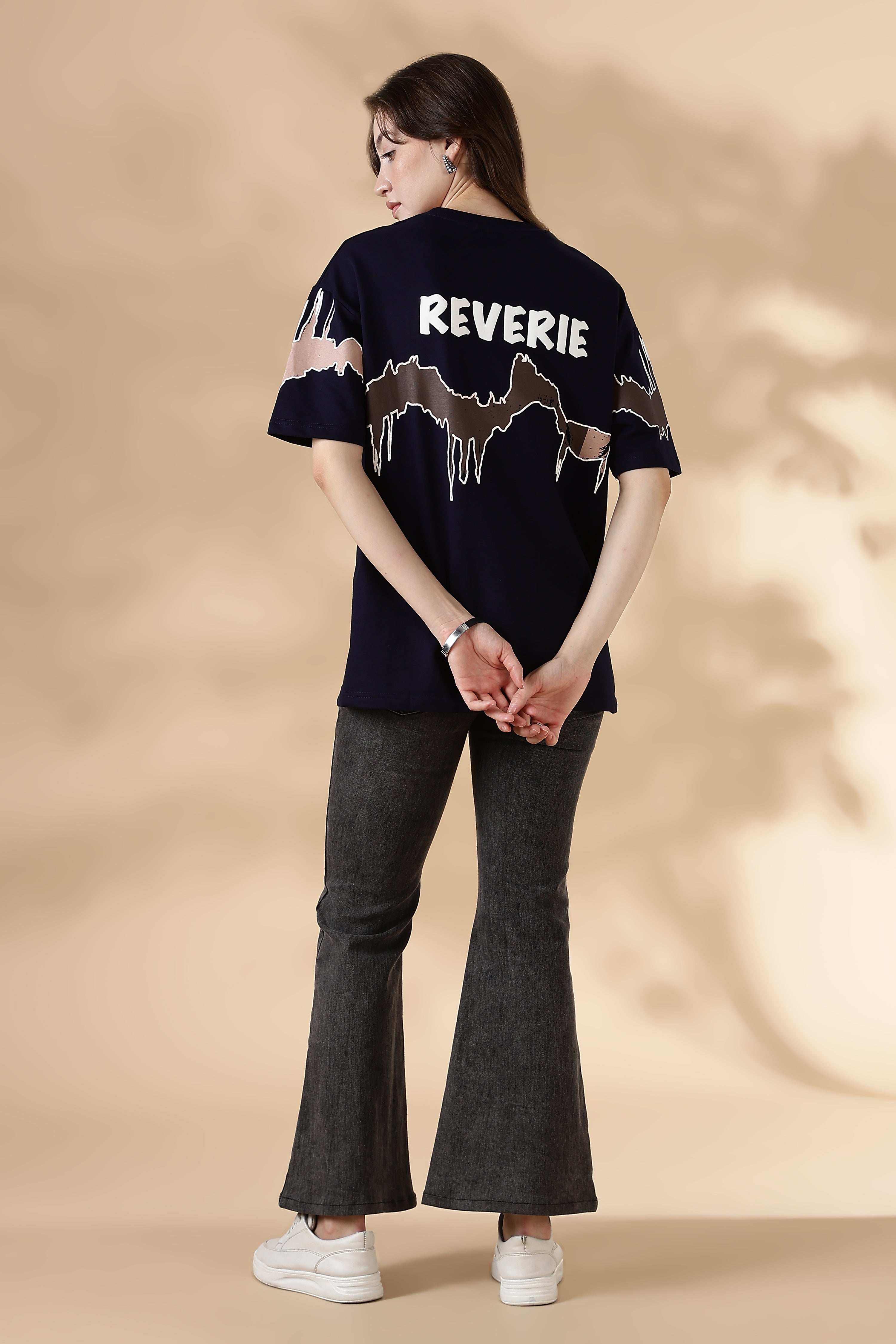 Reverie Navy Blue Puff & Screen Print T-Shirt