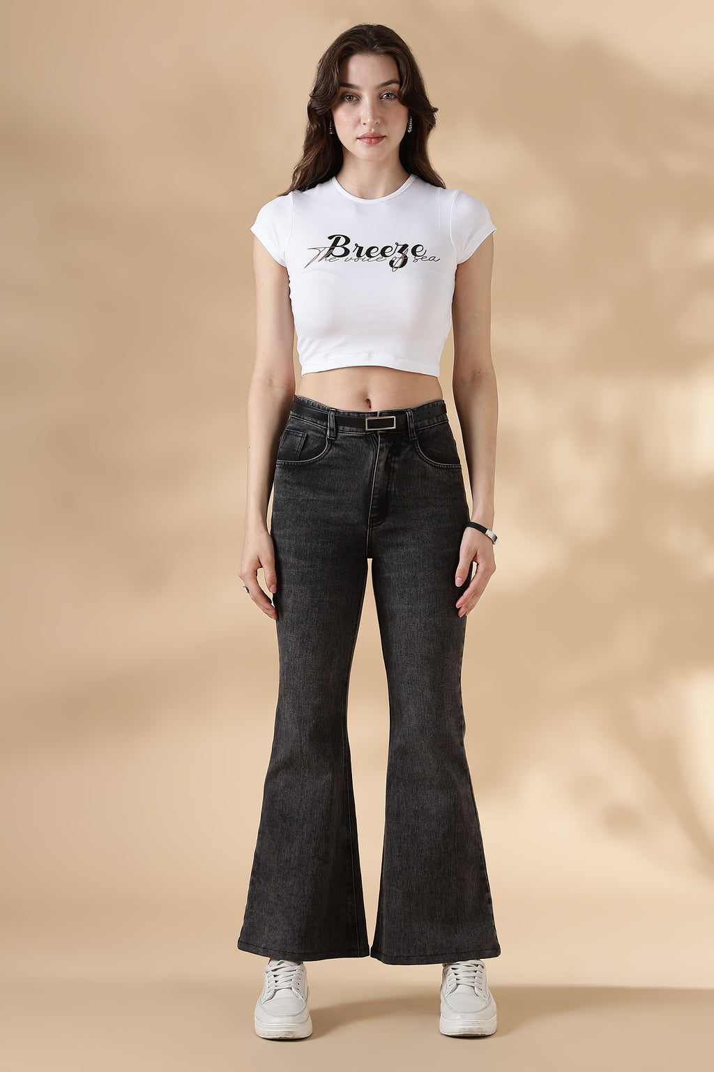 Breeze White Slim Fit Crop Tee