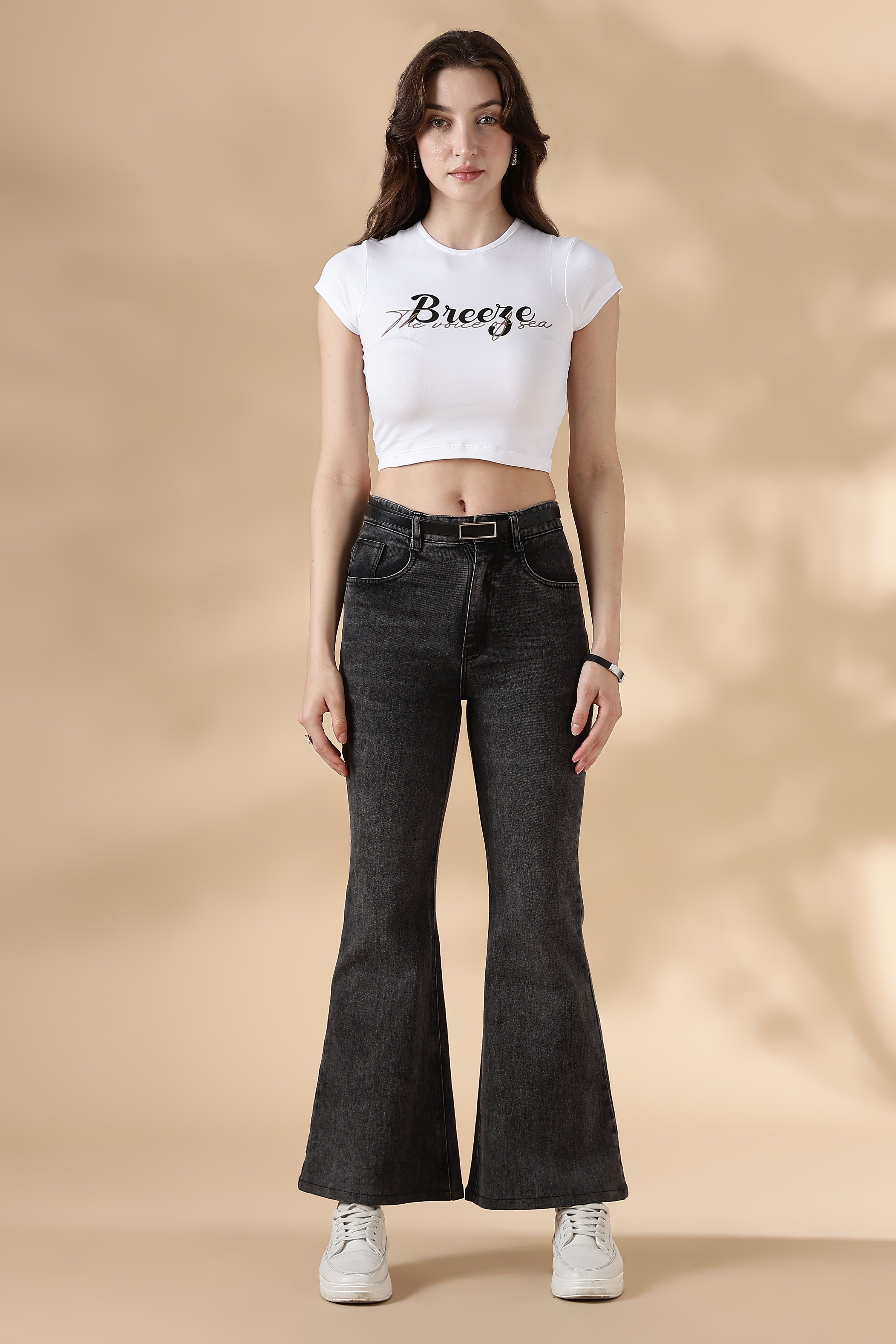 Breeze White Slim Fit Crop Tee