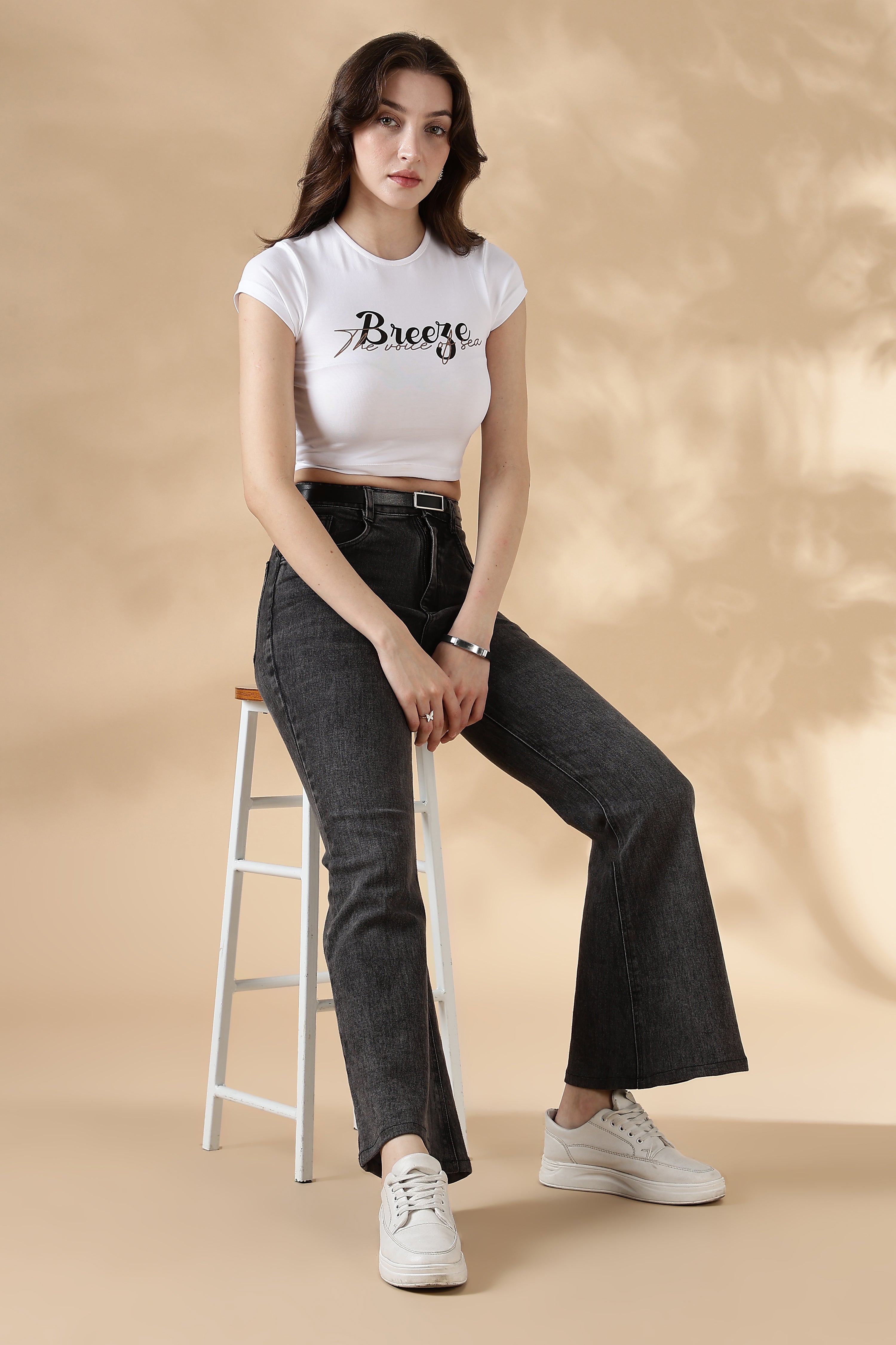 Breeze White Slim Fit Crop Tee