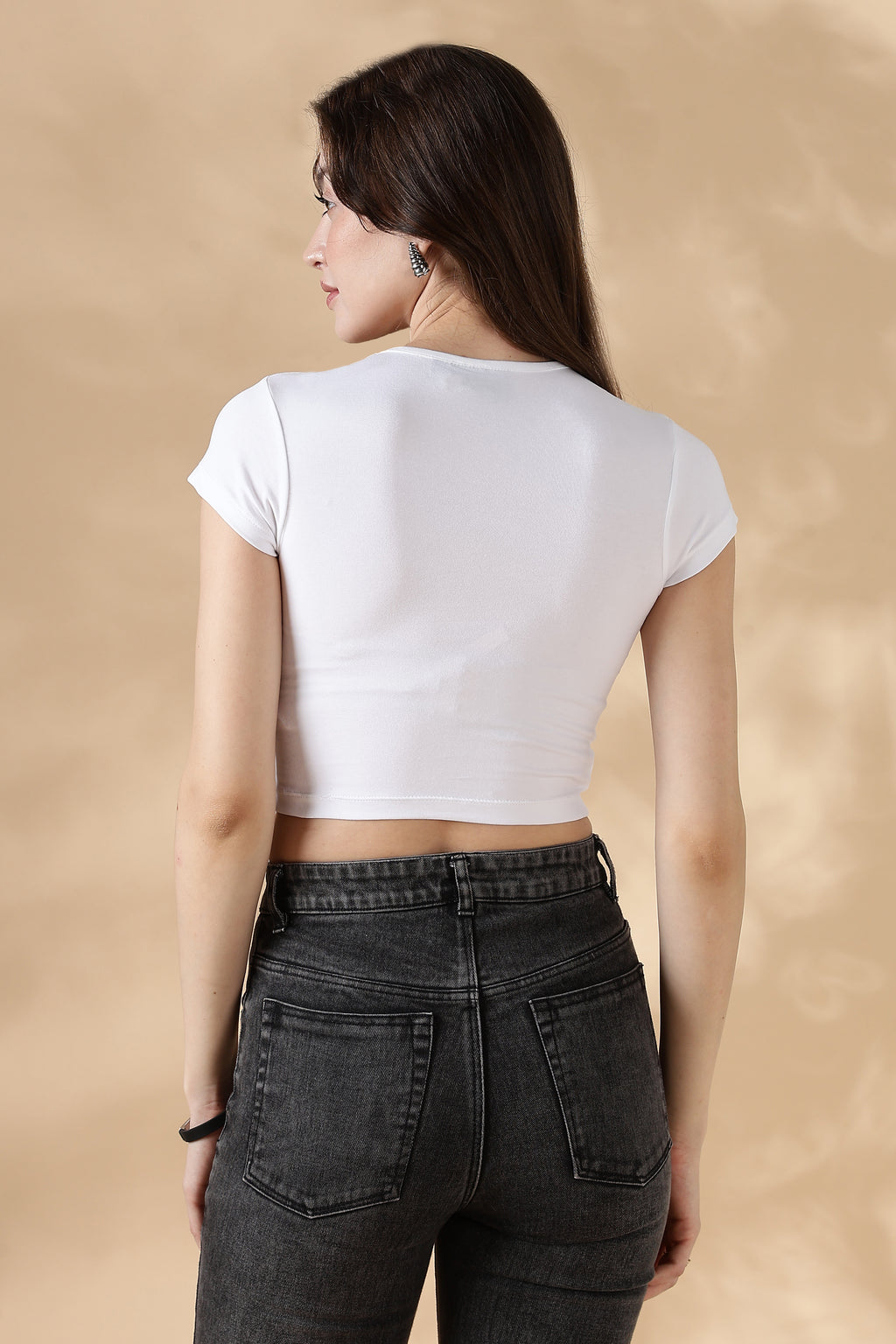 Breeze White Slim Fit Crop Tee