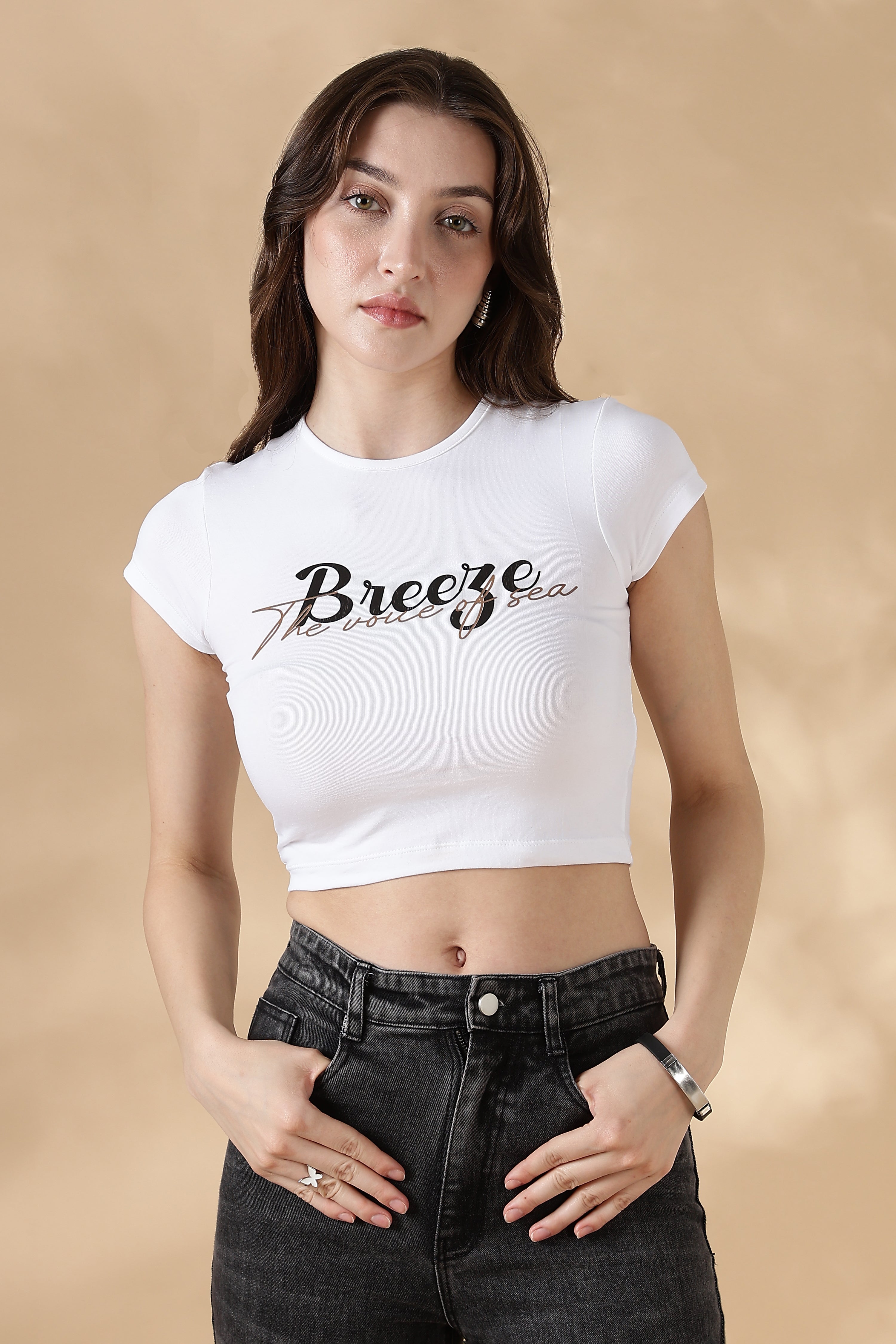 Breeze White Slim Fit Crop Tee